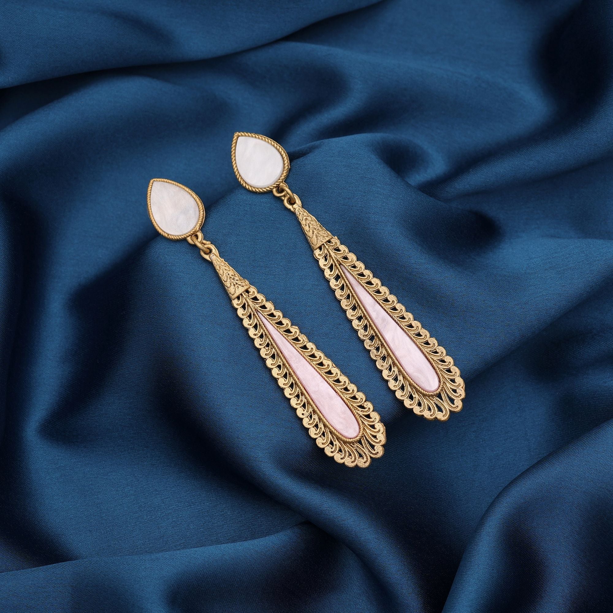 Light Pink Color Matte Gold Earrings Festive Traditional Wear