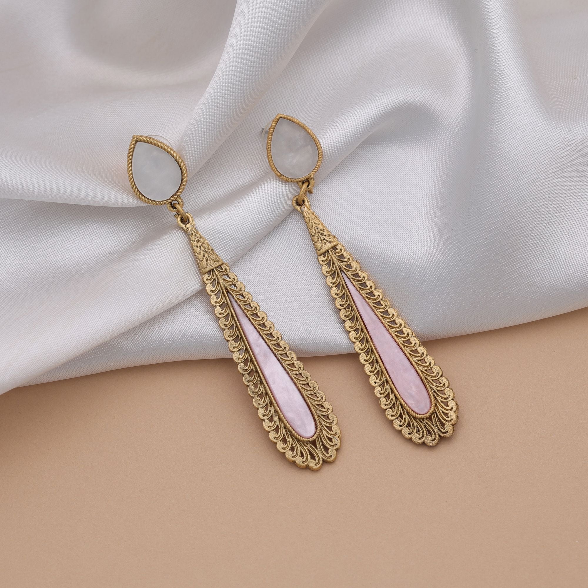 Light Pink Color Matte Gold Earrings Festive Traditional Wear
