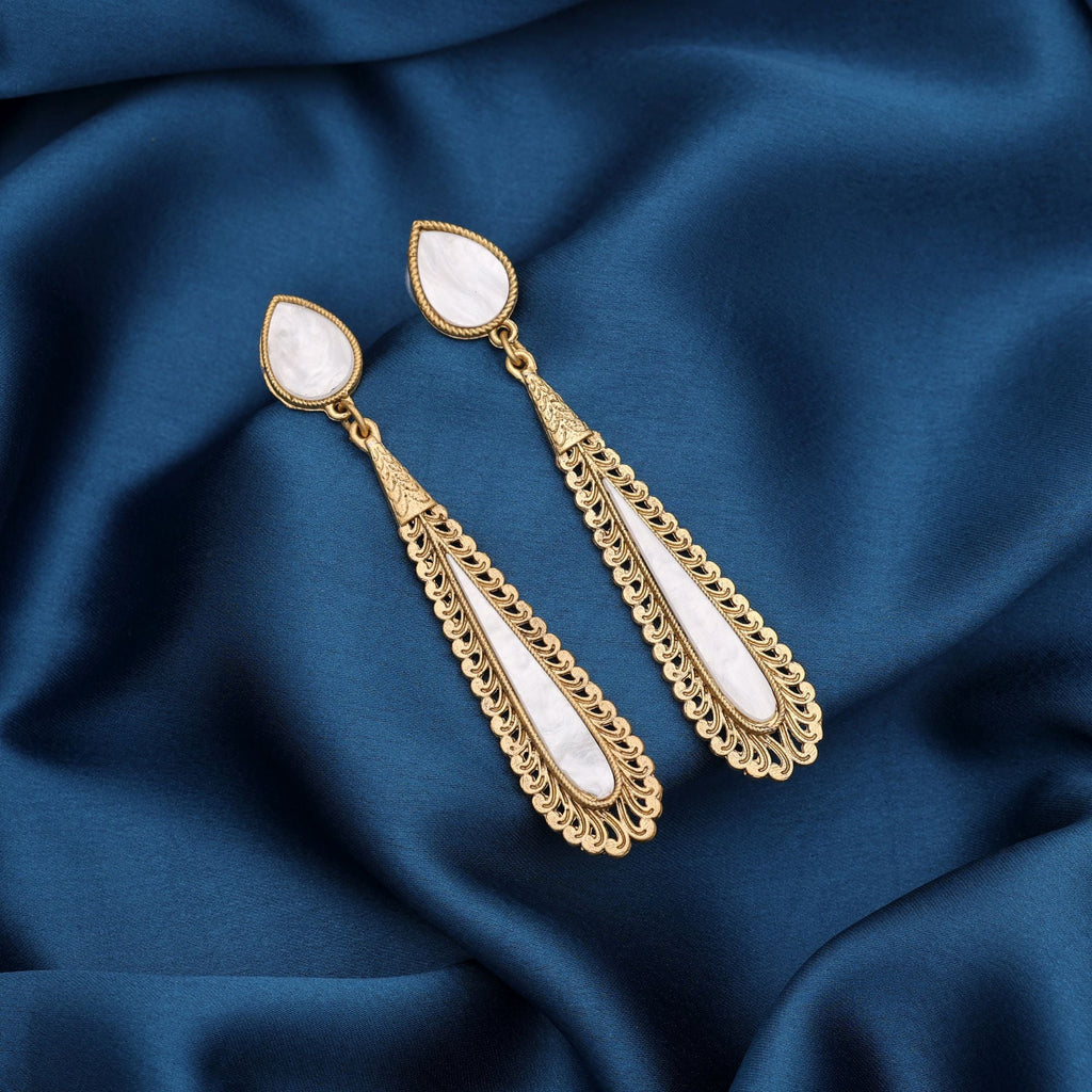 White Color Matte Gold Earrings Traditional Party Wear