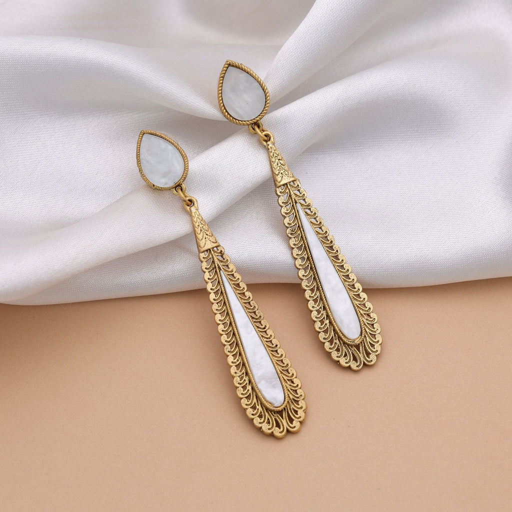 White Color Matte Gold Earrings Traditional Party Wear