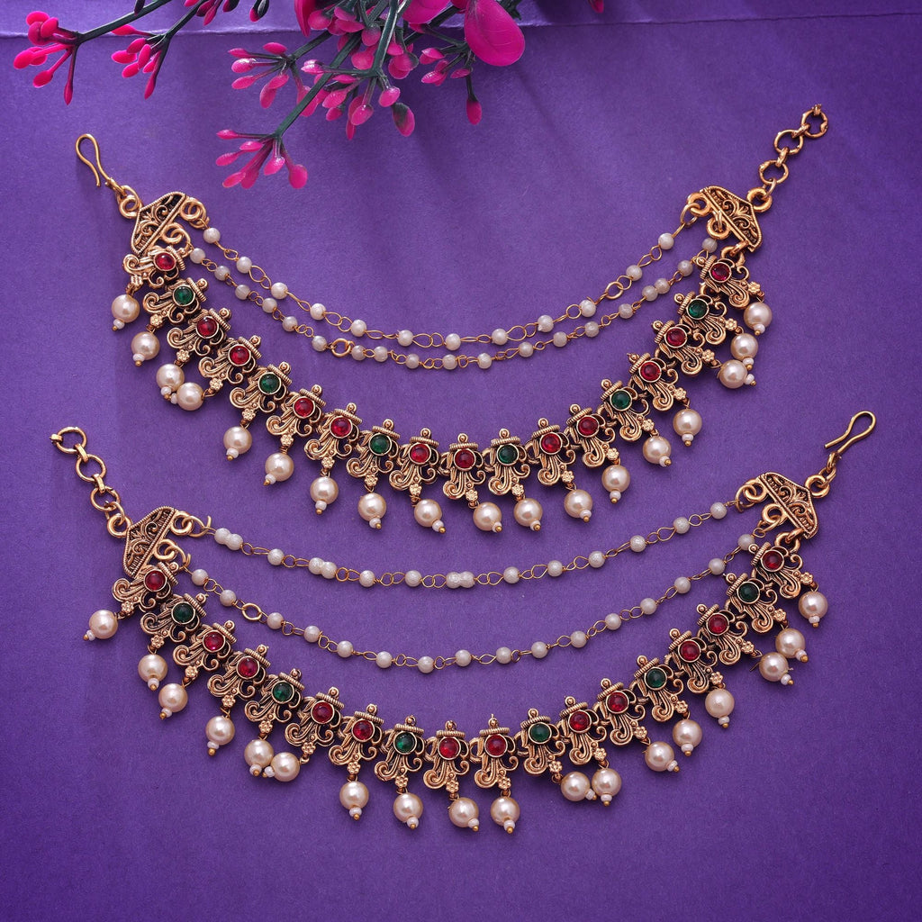 Rani & Green Color Matte Gold Earrings Chain