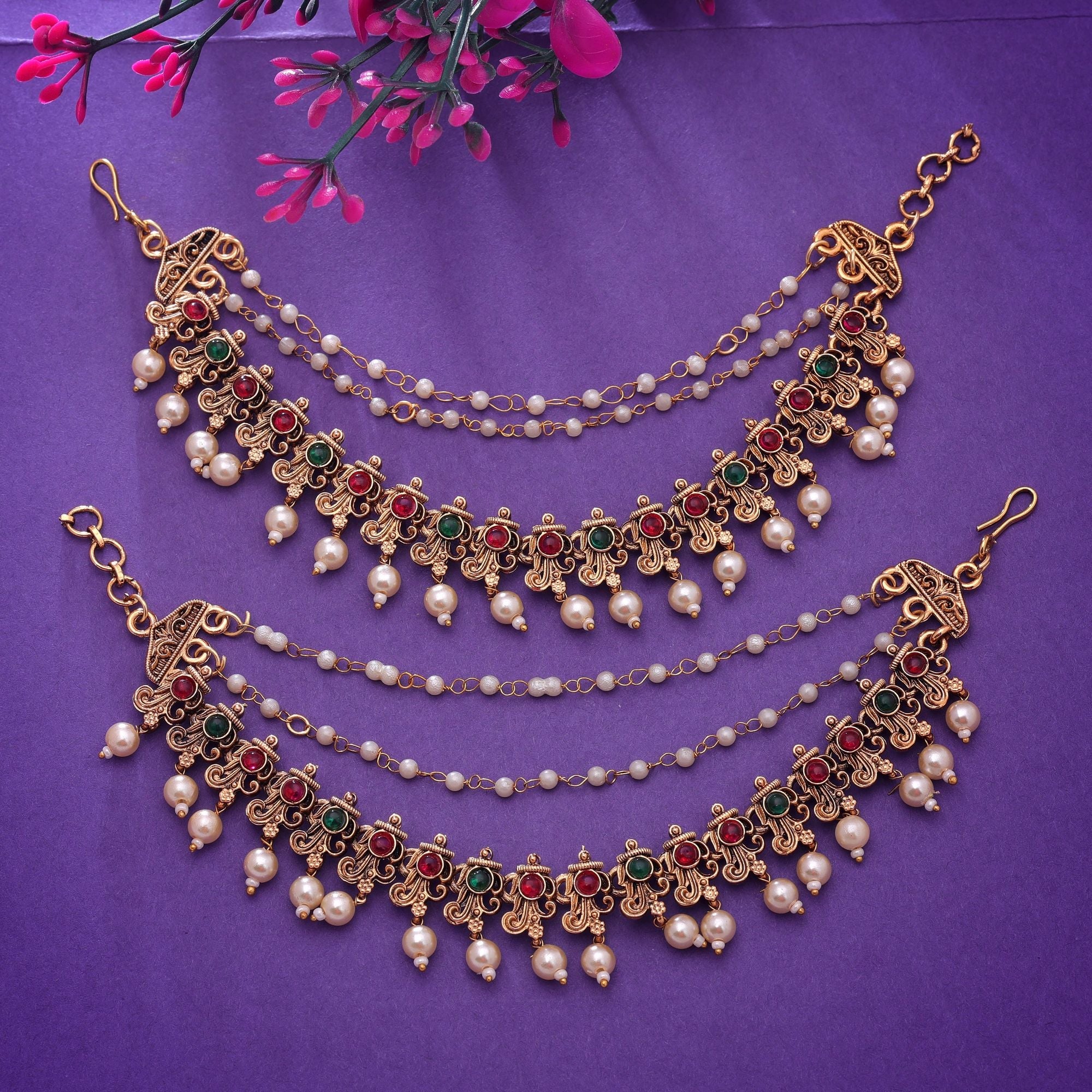 Rani & Green Color Matte Gold Earrings Chain