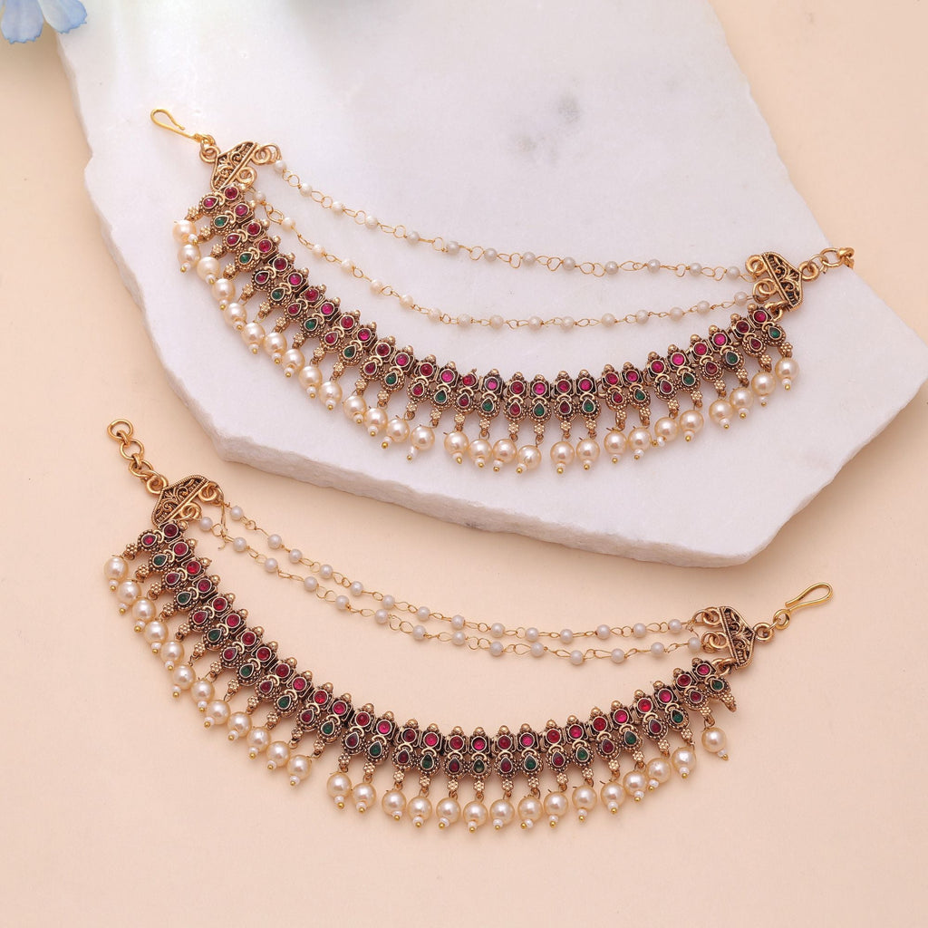 Rani & Green Color Temple Earrings Chain