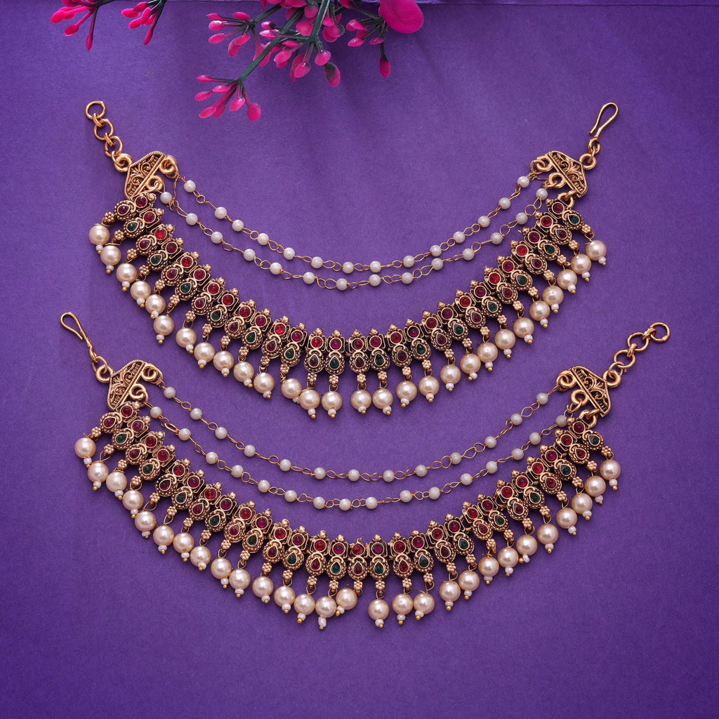 Rani & Green Color Temple Earrings Chain