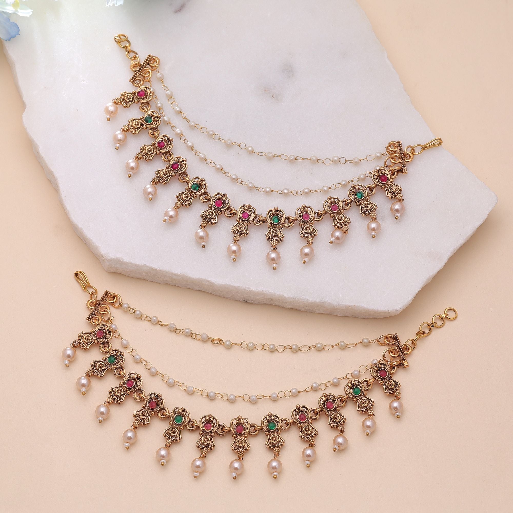 Rani & Green Color Antique Earrings Chain
