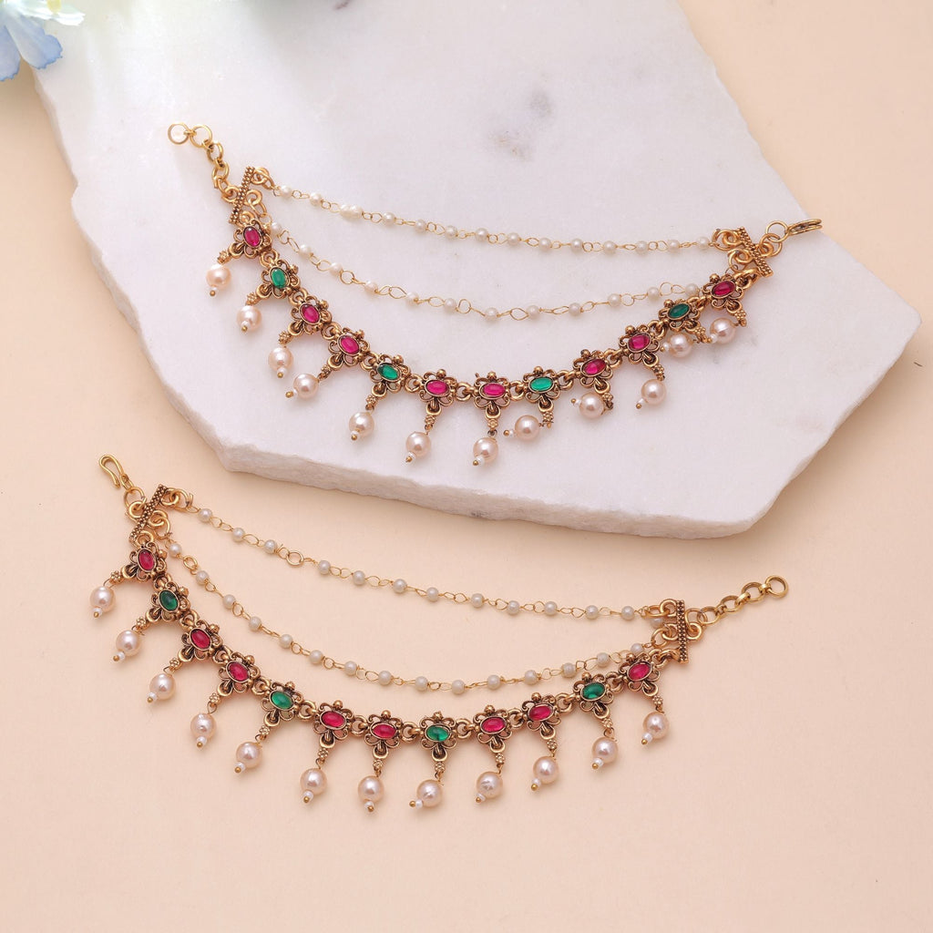 Rani & Green Color Ethnic Earrings Chain