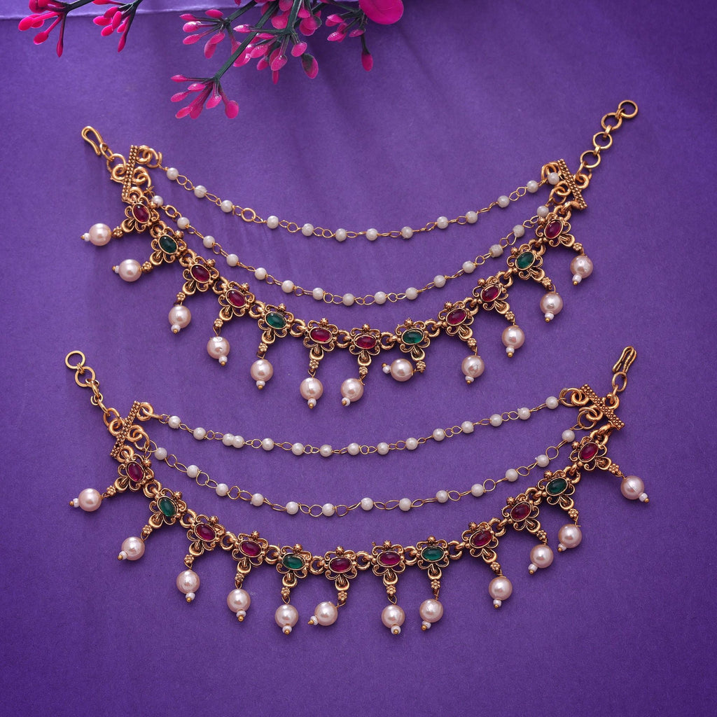Rani & Green Color Ethnic Earrings Chain