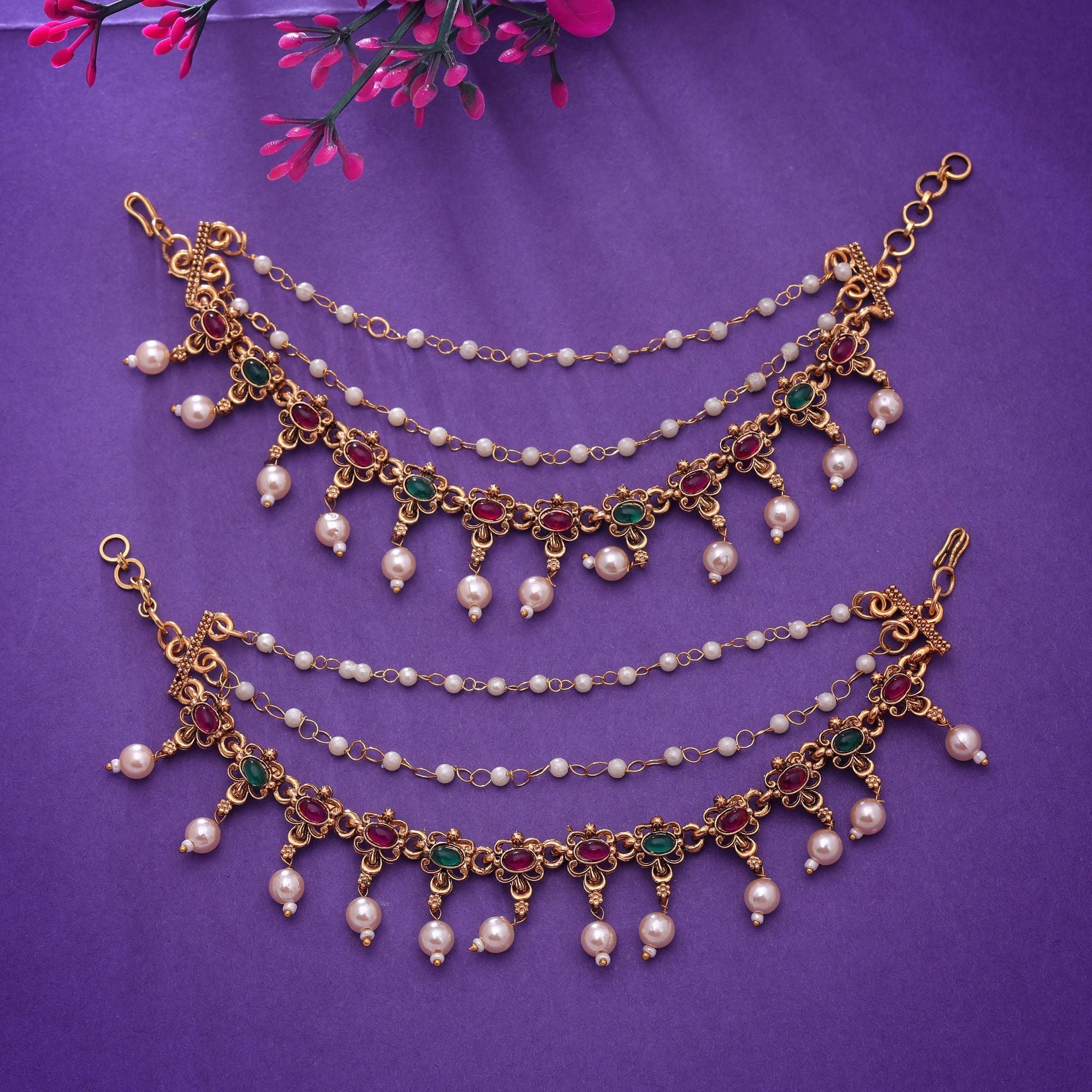 Rani & Green Color Ethnic Earrings Chain
