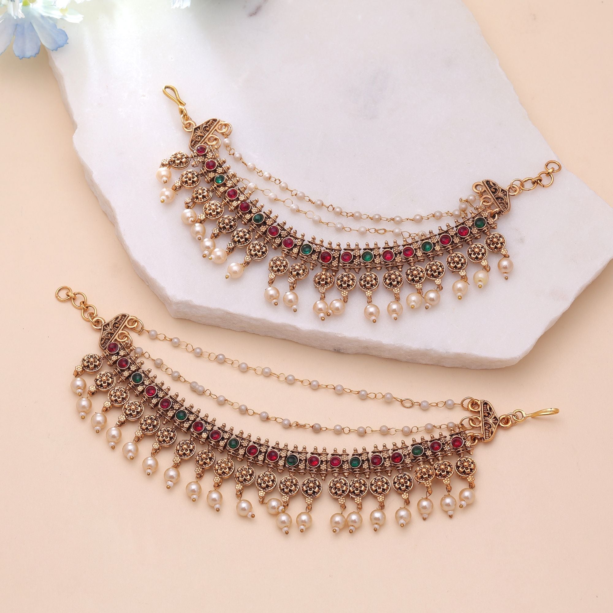 Rani & Green Color Artistic Earrings Chain