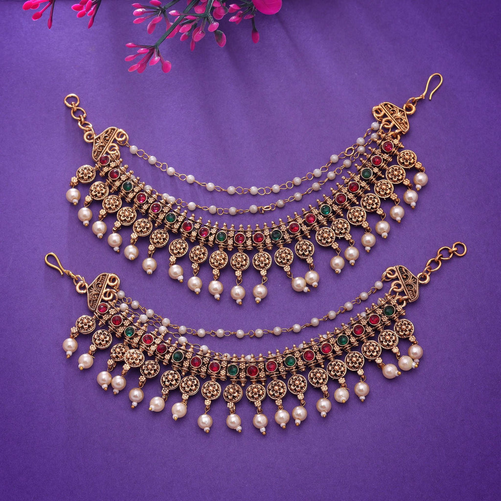 Rani & Green Color Artistic Earrings Chain