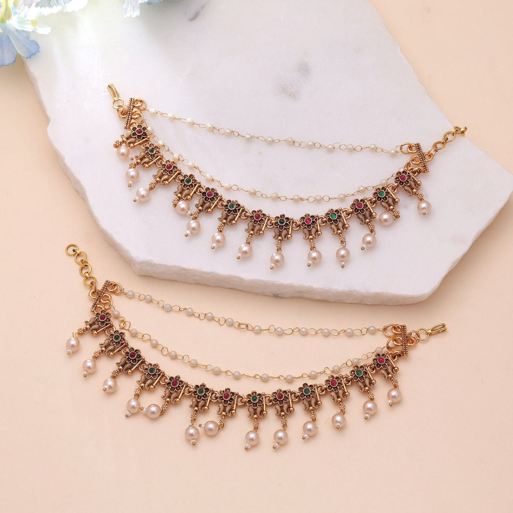 Rani & Green Color Traditional Earrings Chain