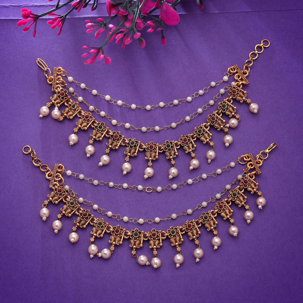 Rani & Green Color Traditional Earrings Chain