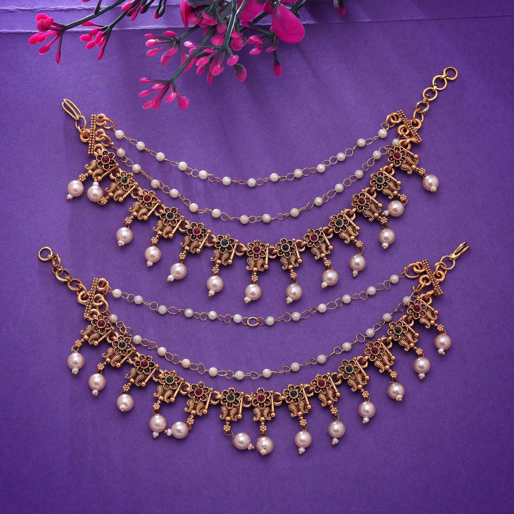 Rani & Green Color Traditional Earrings Chain