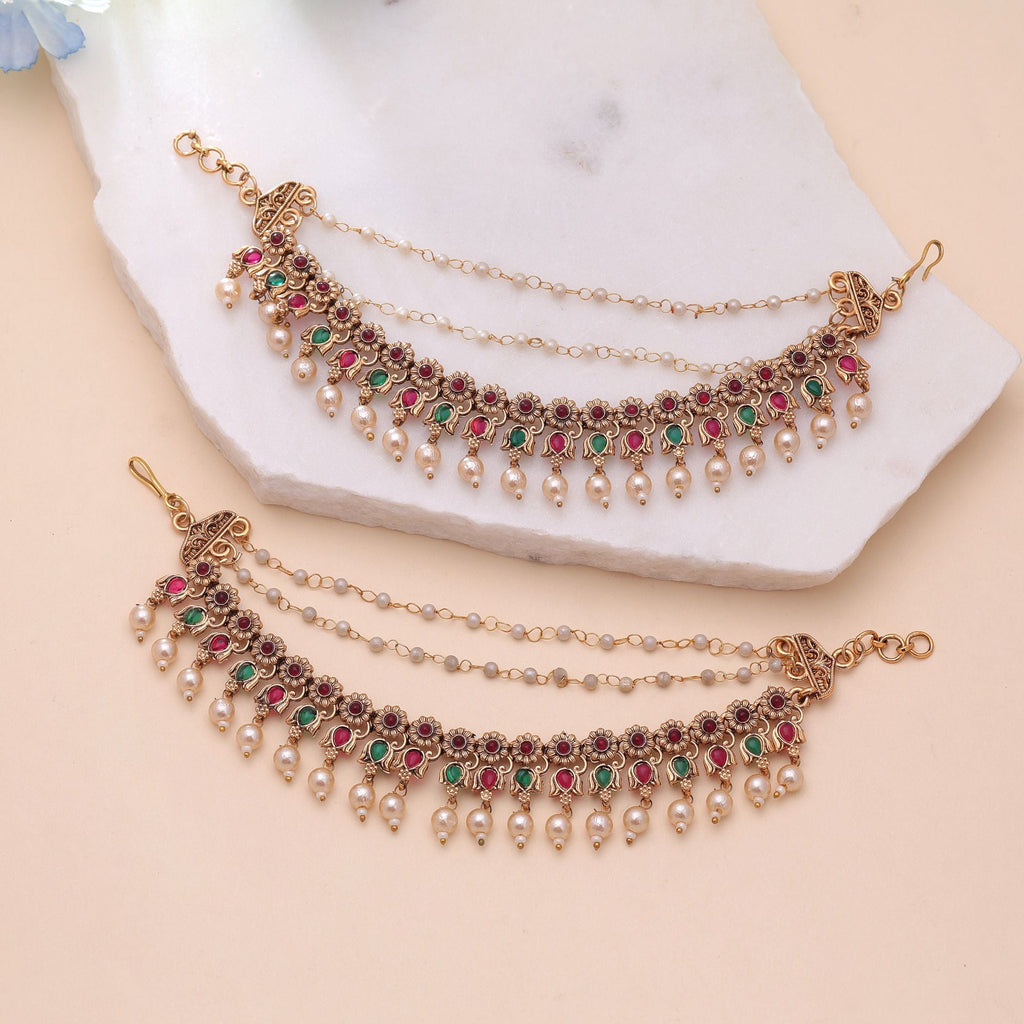 Rani Color South Indian Earrings Chain