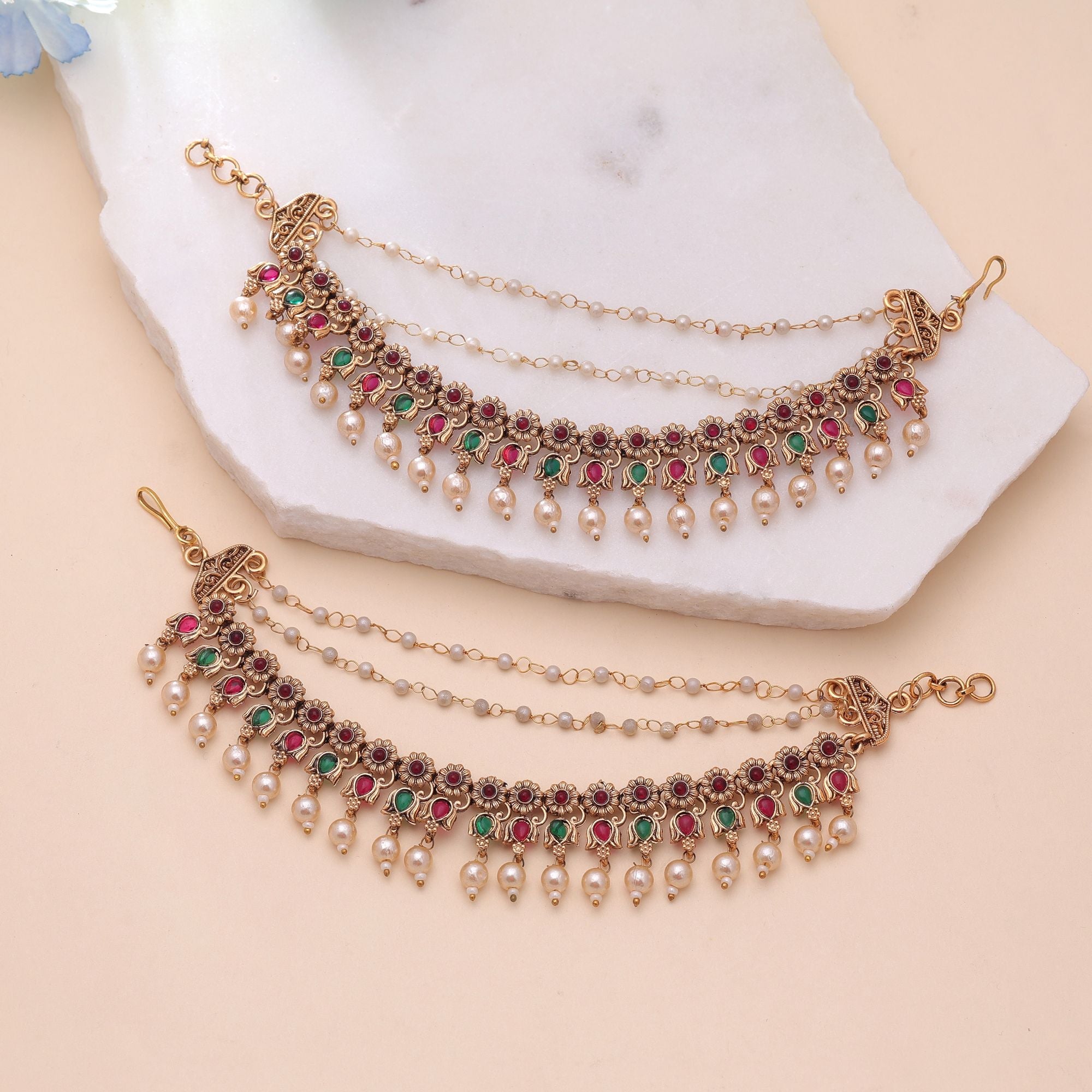 Rani Color South Indian Earrings Chain