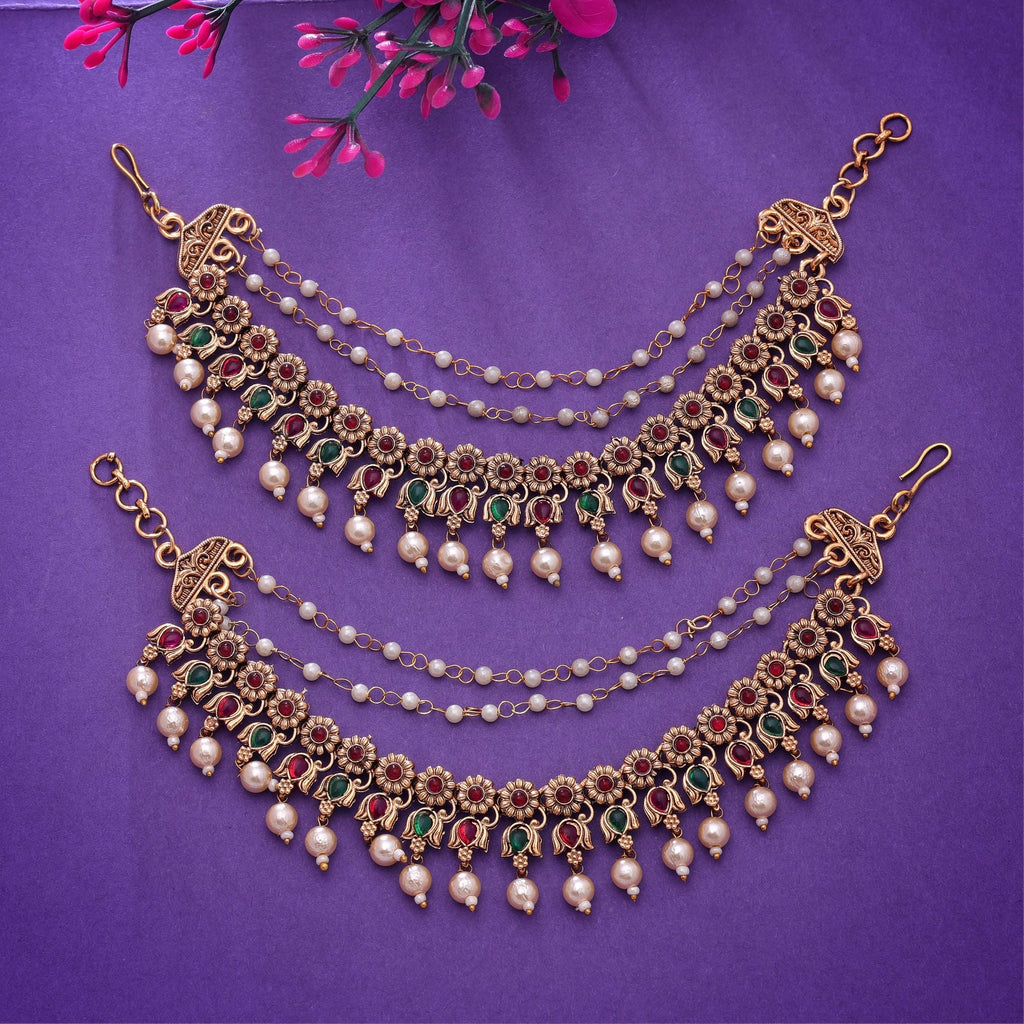 Rani Color South Indian Earrings Chain