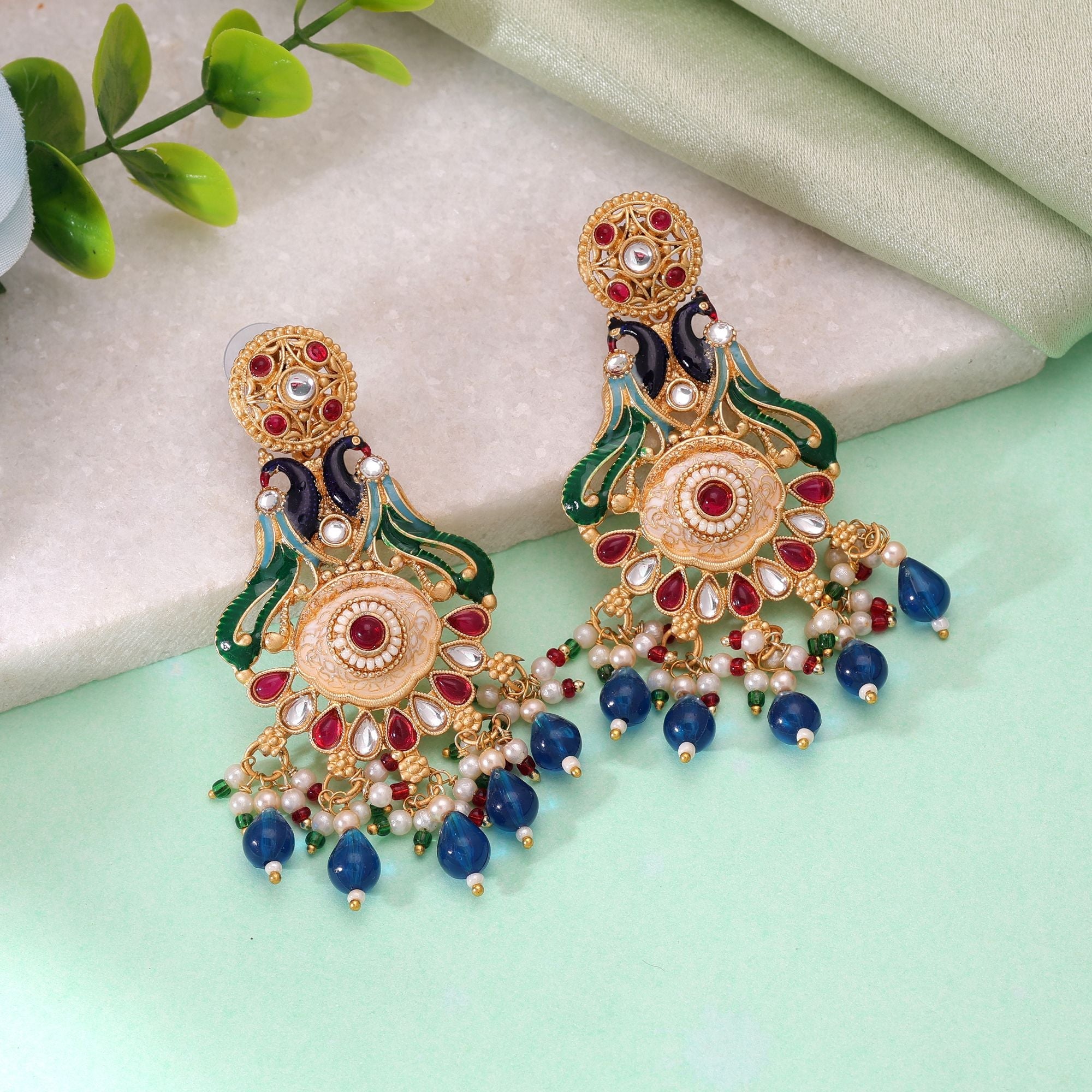 Multi Color Matte Gold Earrings Traditional Designer Style