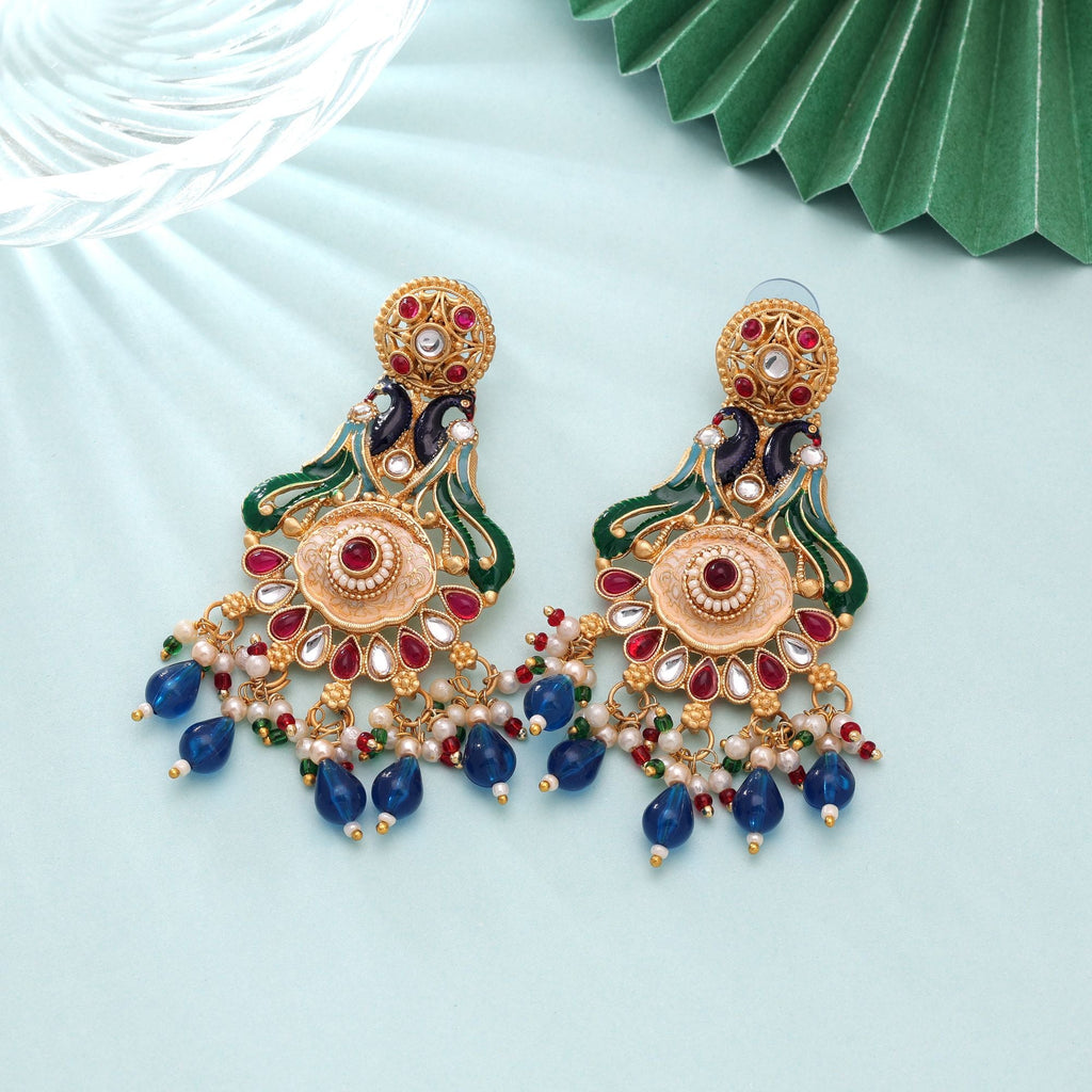 Multi Color Matte Gold Earrings Traditional Designer Style