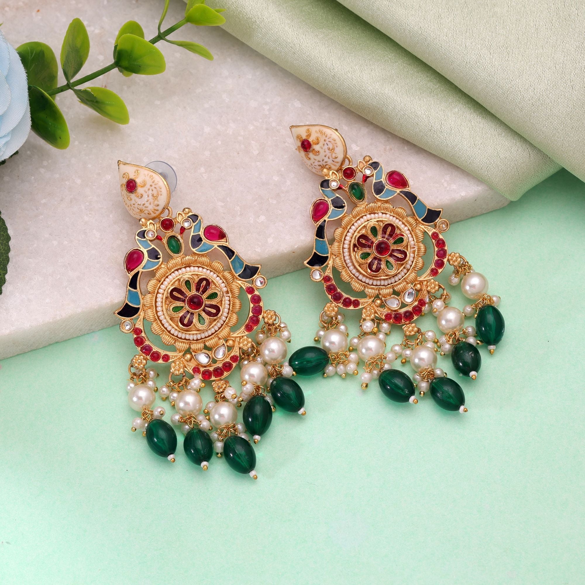 Multi Color Matte Gold Earrings Handmade Festive Design