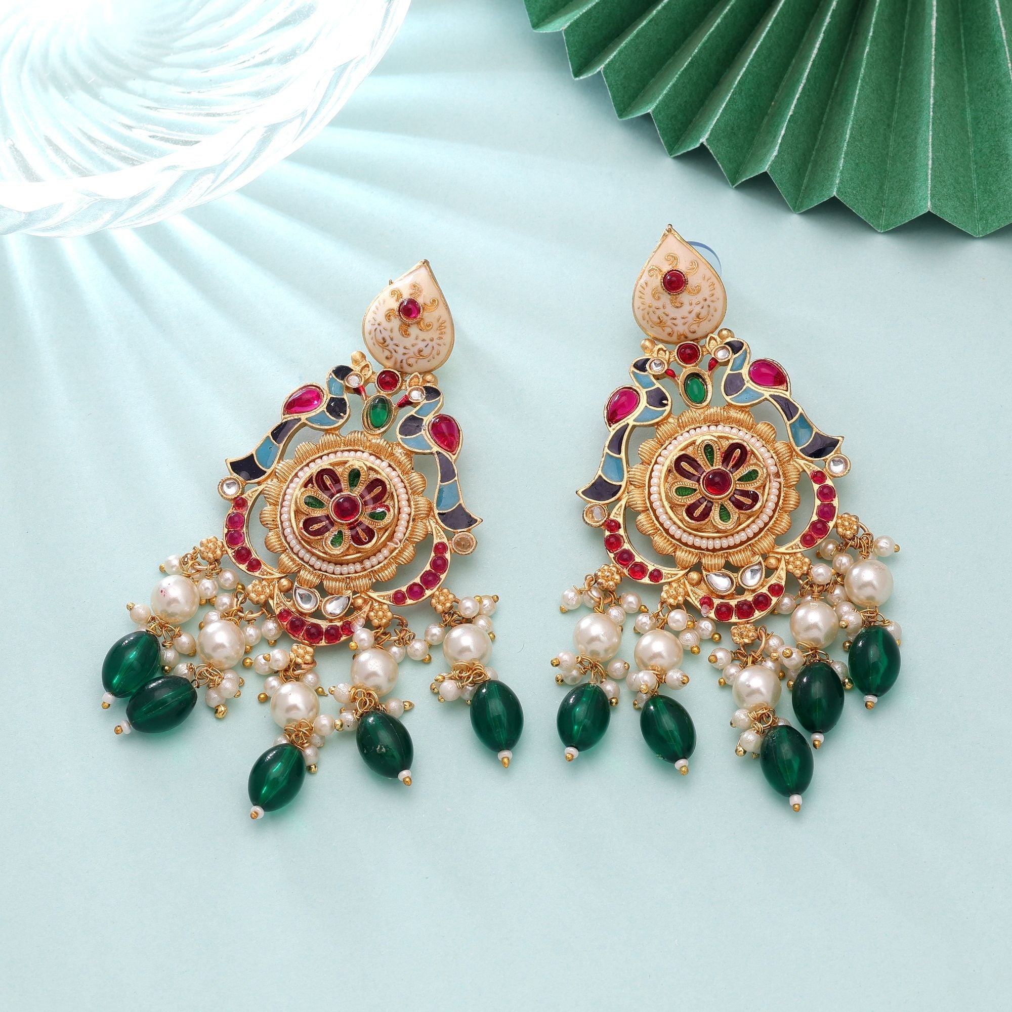 Multi Color Matte Gold Earrings Handmade Festive Design