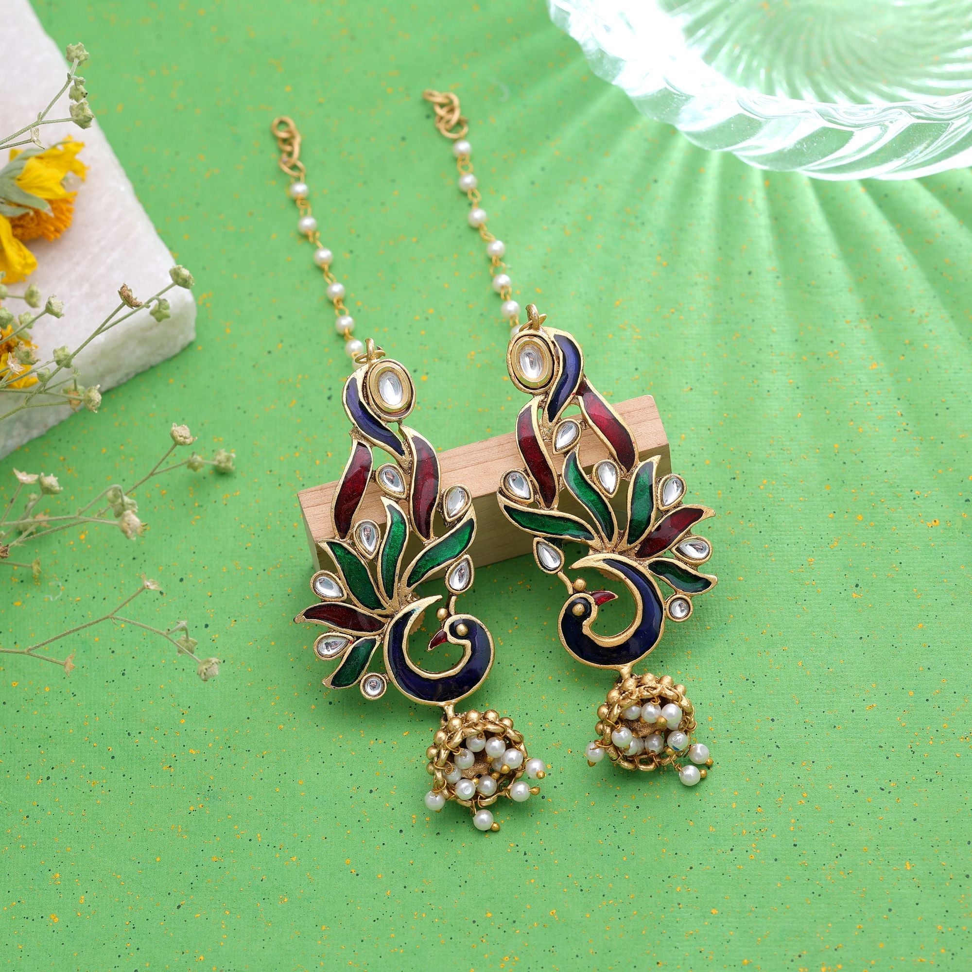 Multi Color Matte Gold Earrings Artistic Ethnic Design