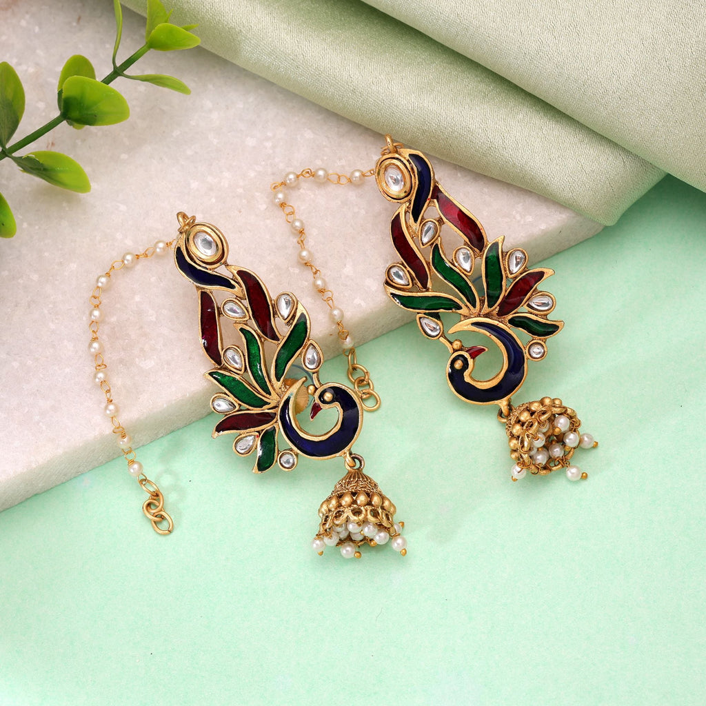 Multi Color Matte Gold Earrings Artistic Ethnic Design