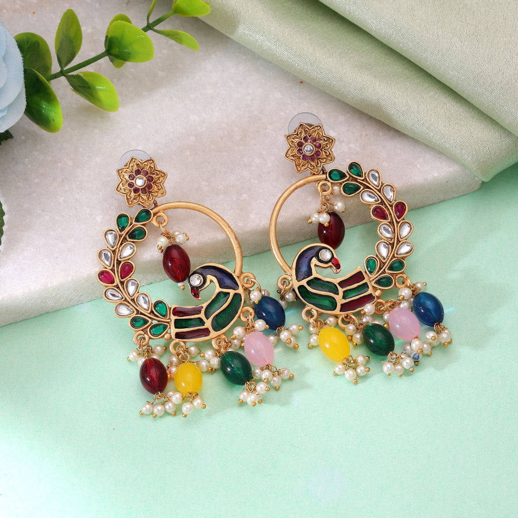 Multi Color Matte Gold Earrings Party Wear Style