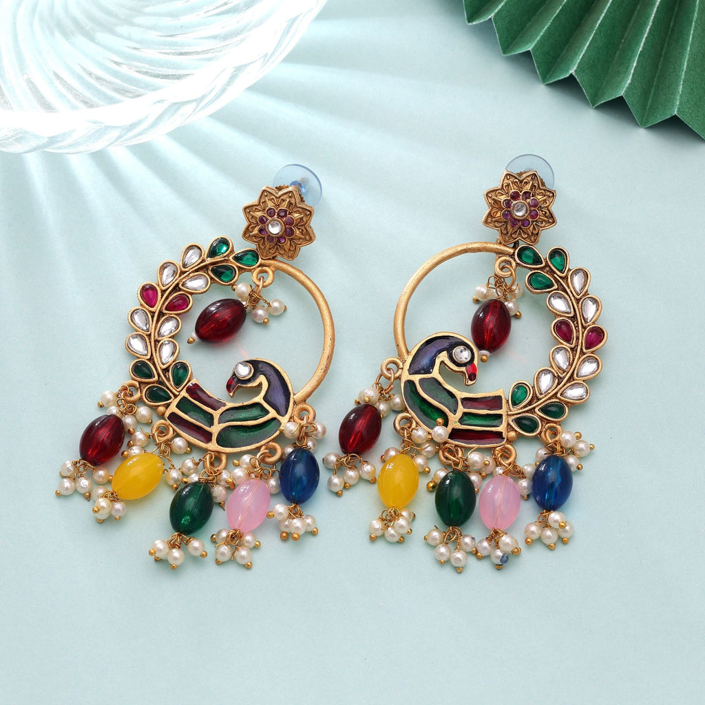 Multi Color Matte Gold Earrings Party Wear Style