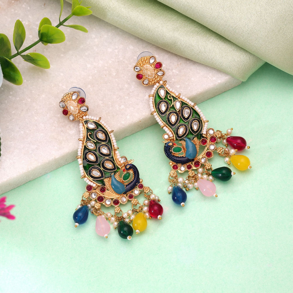 Multi Color Matte Gold Earrings Ethnic Jewelry Design