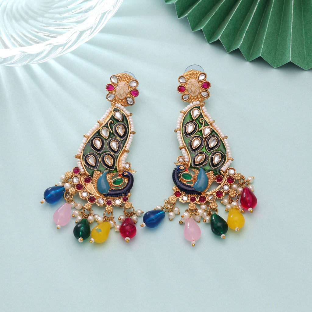 Multi Color Matte Gold Earrings Ethnic Jewelry Design