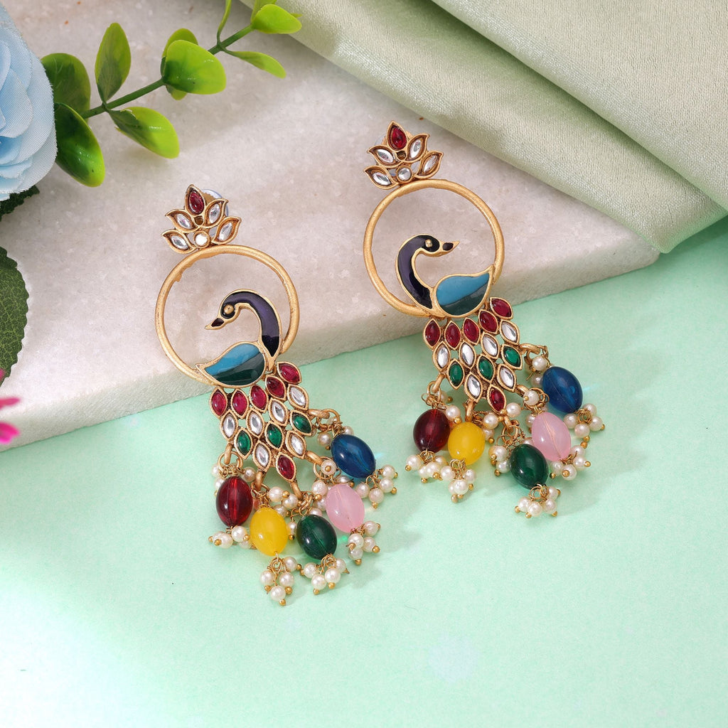 Multi Color Matte Gold Earrings Royal Handmade Style