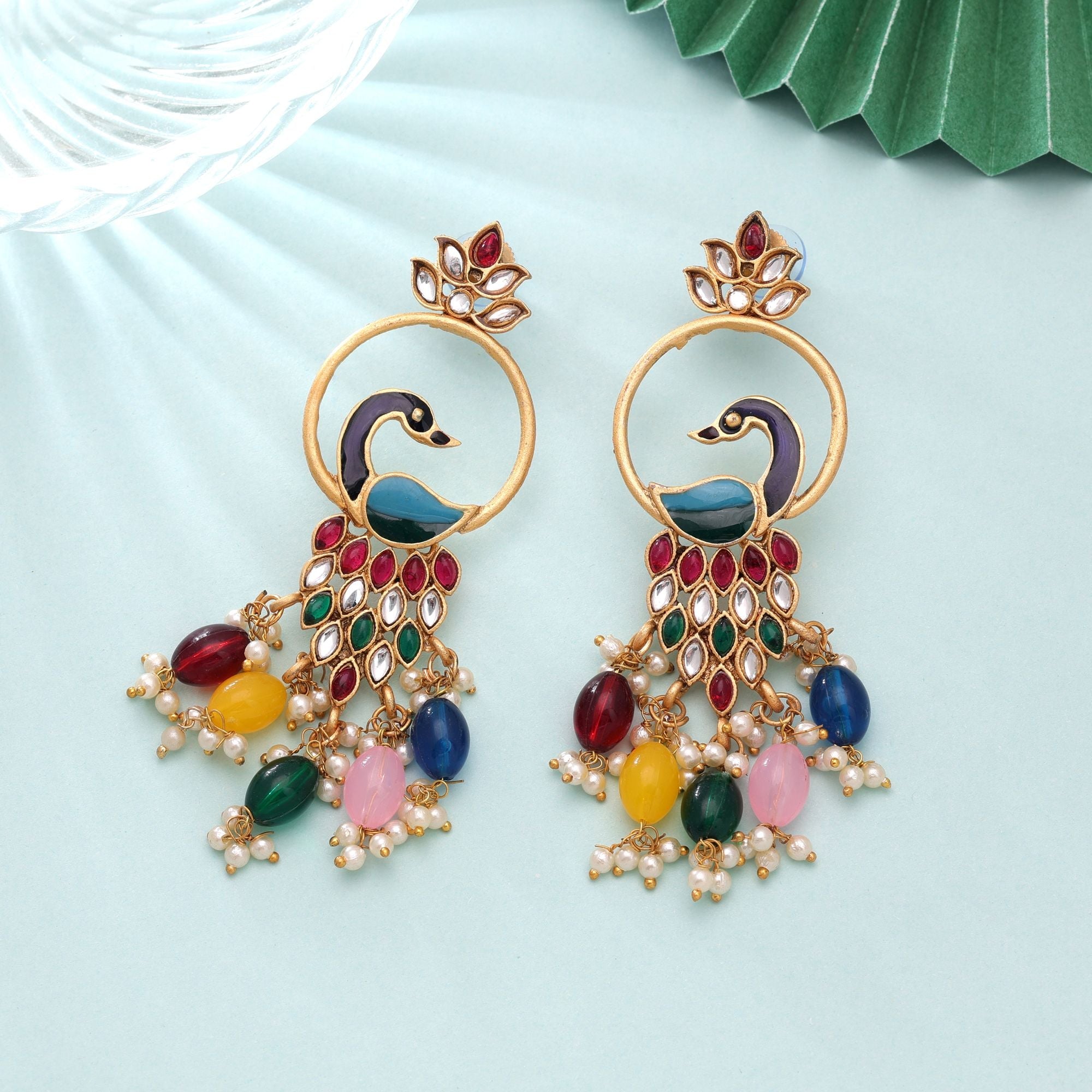 Multi Color Matte Gold Earrings Royal Handmade Style
