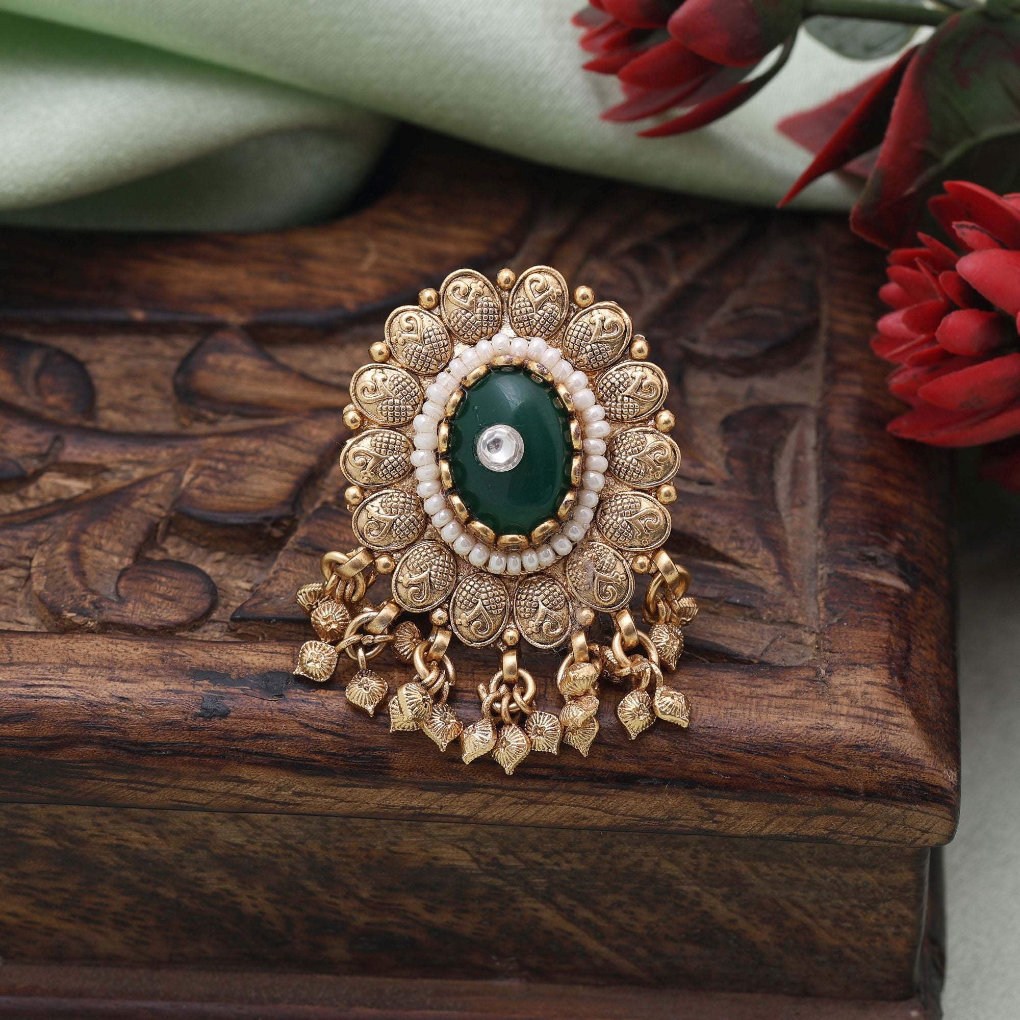 Green Color Matte Gold Rings