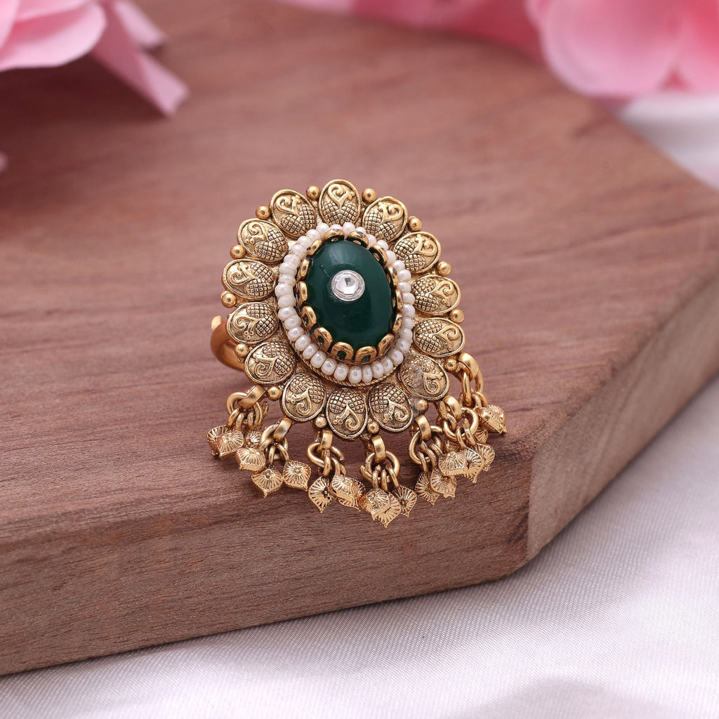 Green Color Matte Gold Rings