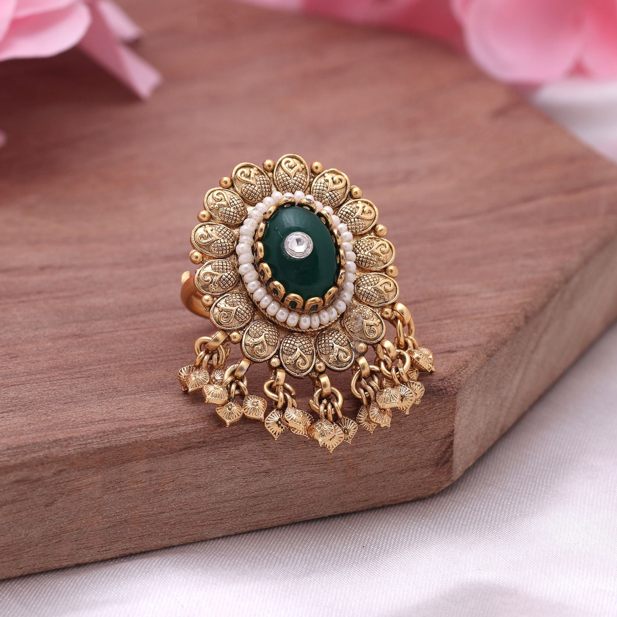 Green Color Matte Gold Rings