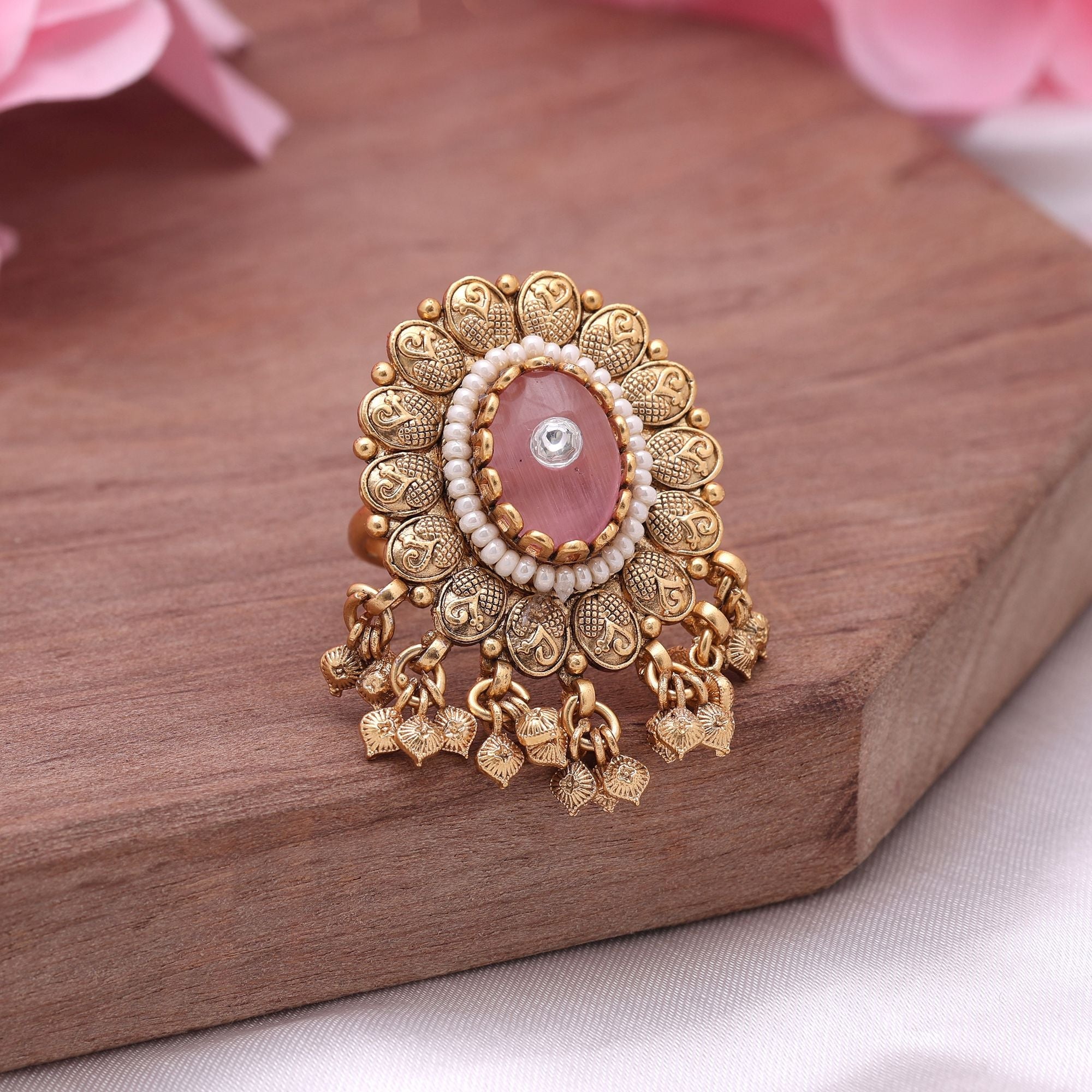 Pink Color Matte Gold Rings