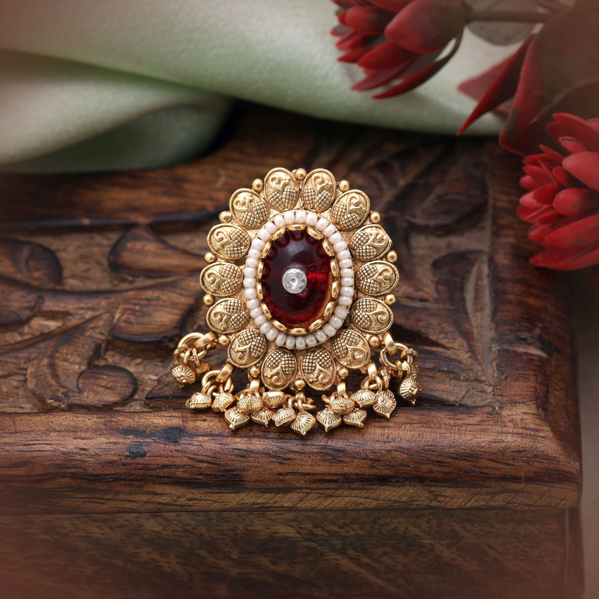 Red Color Matte Gold Rings