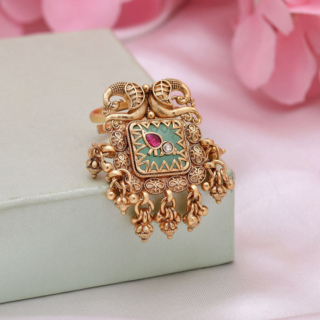 Pista Green Color Matte Gold Rings