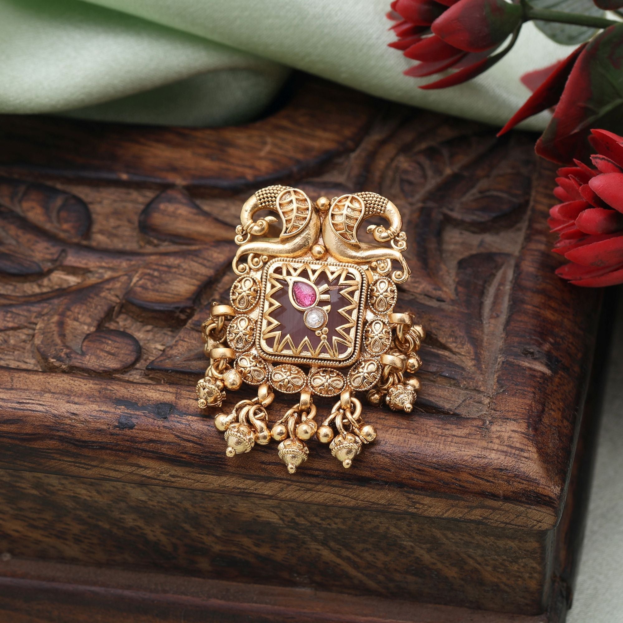 Pink Color Matte Gold Rings