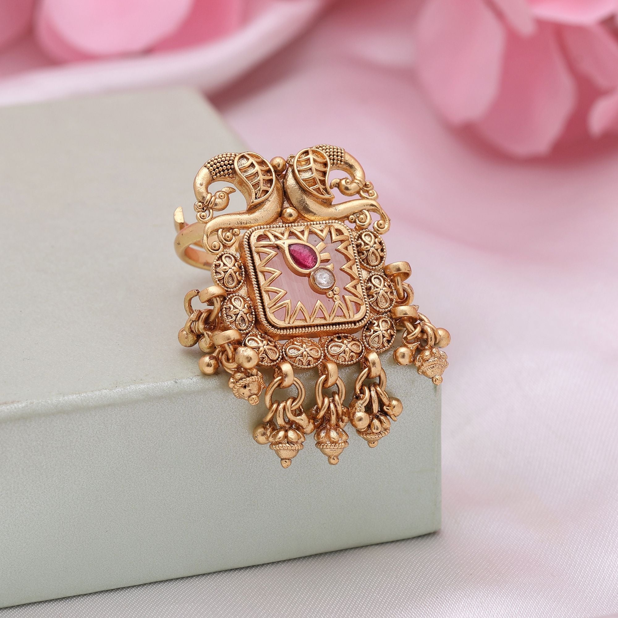 Pink Color Matte Gold Rings