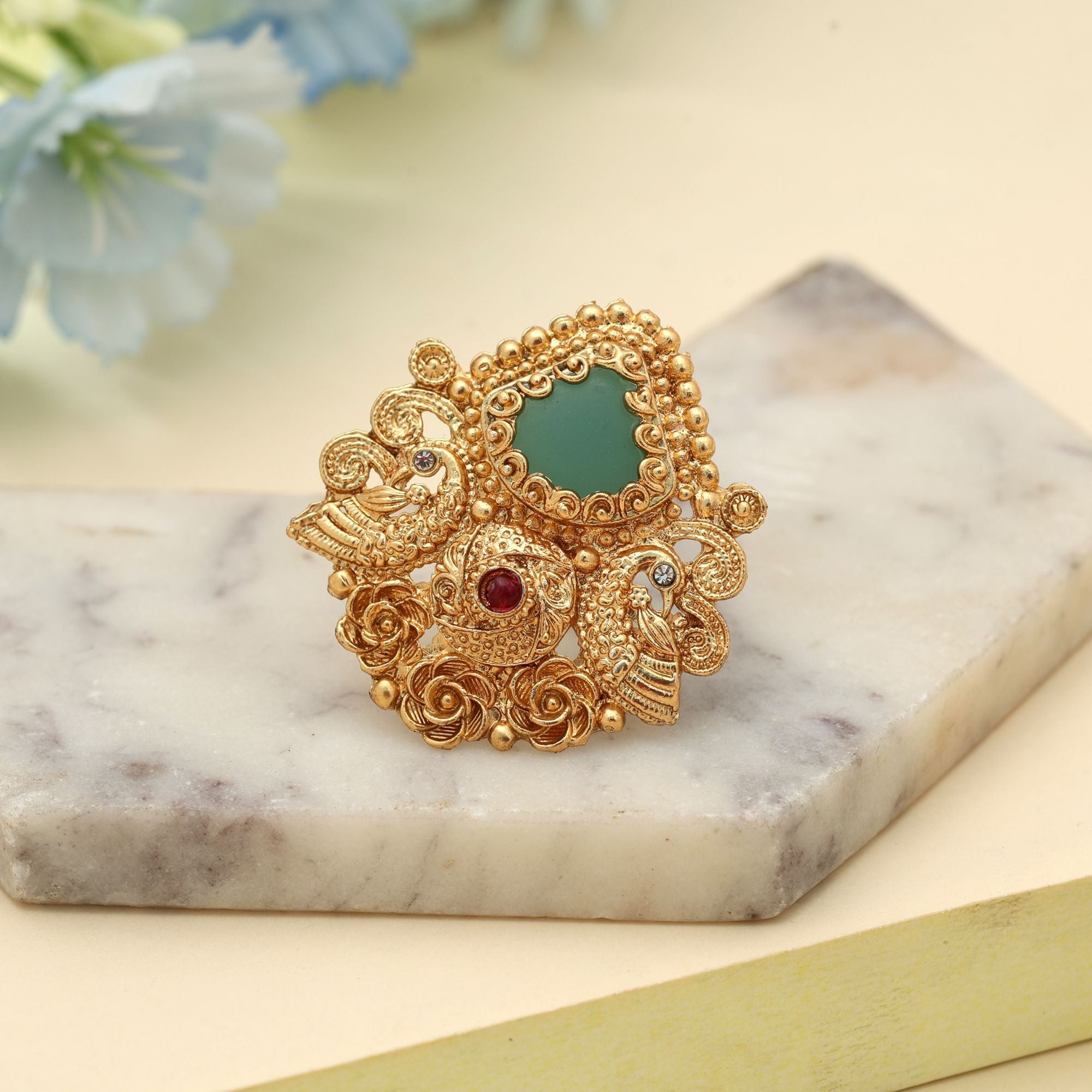 Rama Green Matte Gold Rings Minimal Design