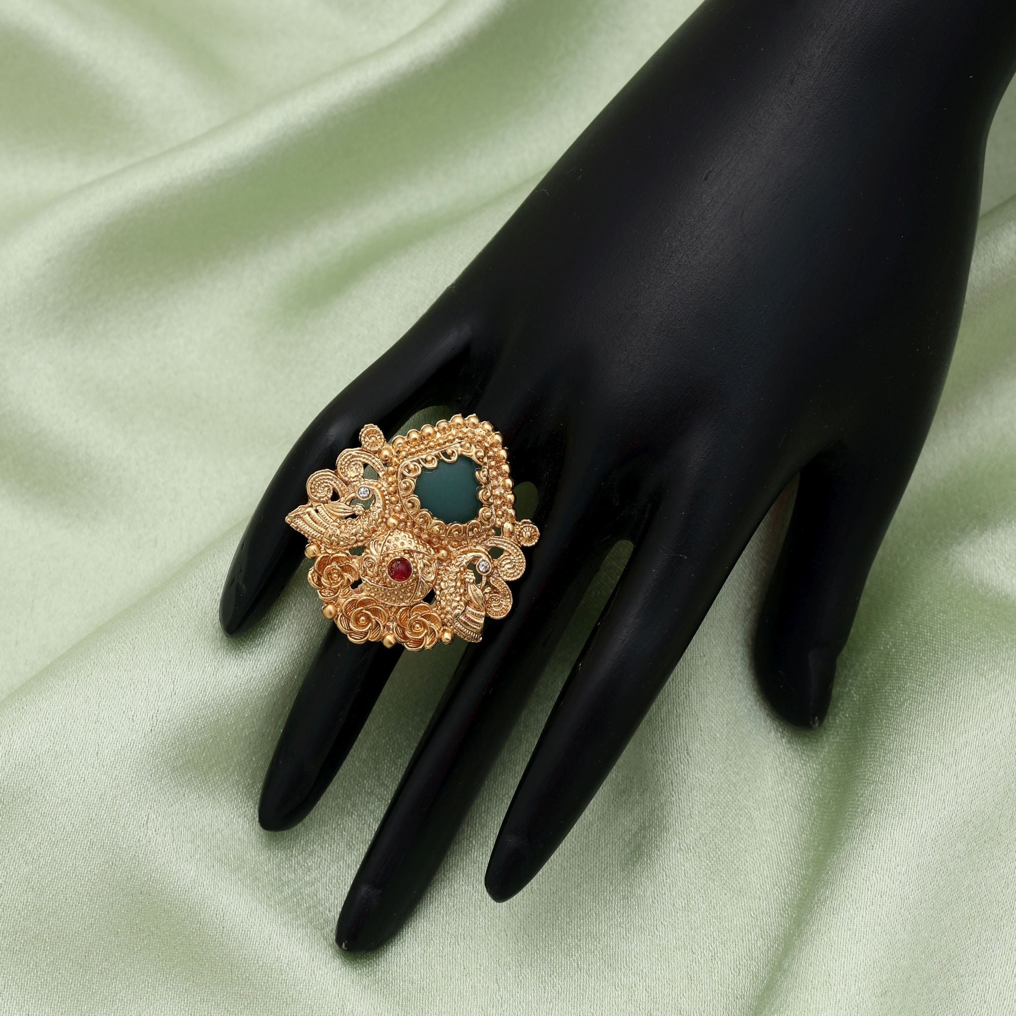 Rama Green Matte Gold Rings Minimal Design