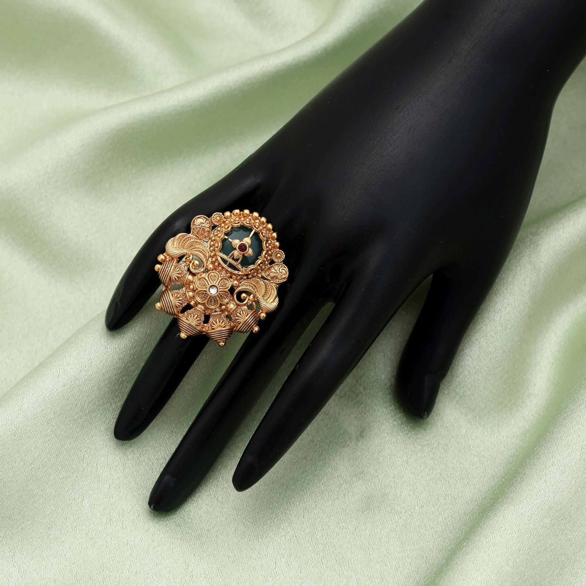 Rama Green Matte Gold Rings Modern Style