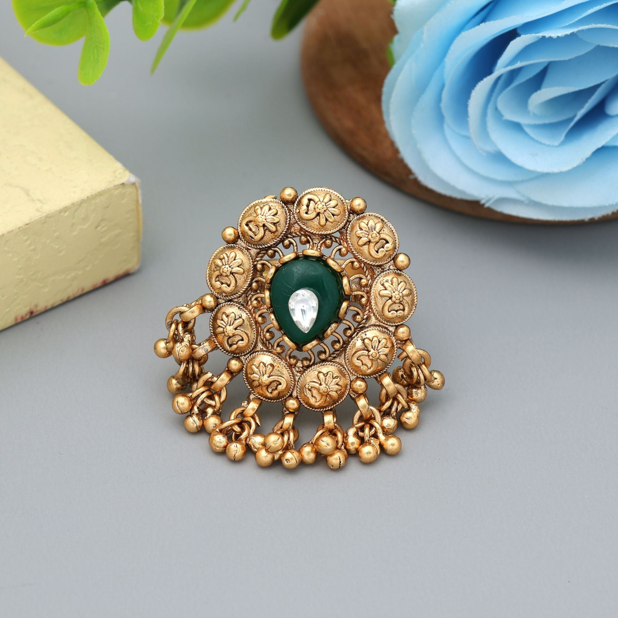Green Matte Gold Rings Classic