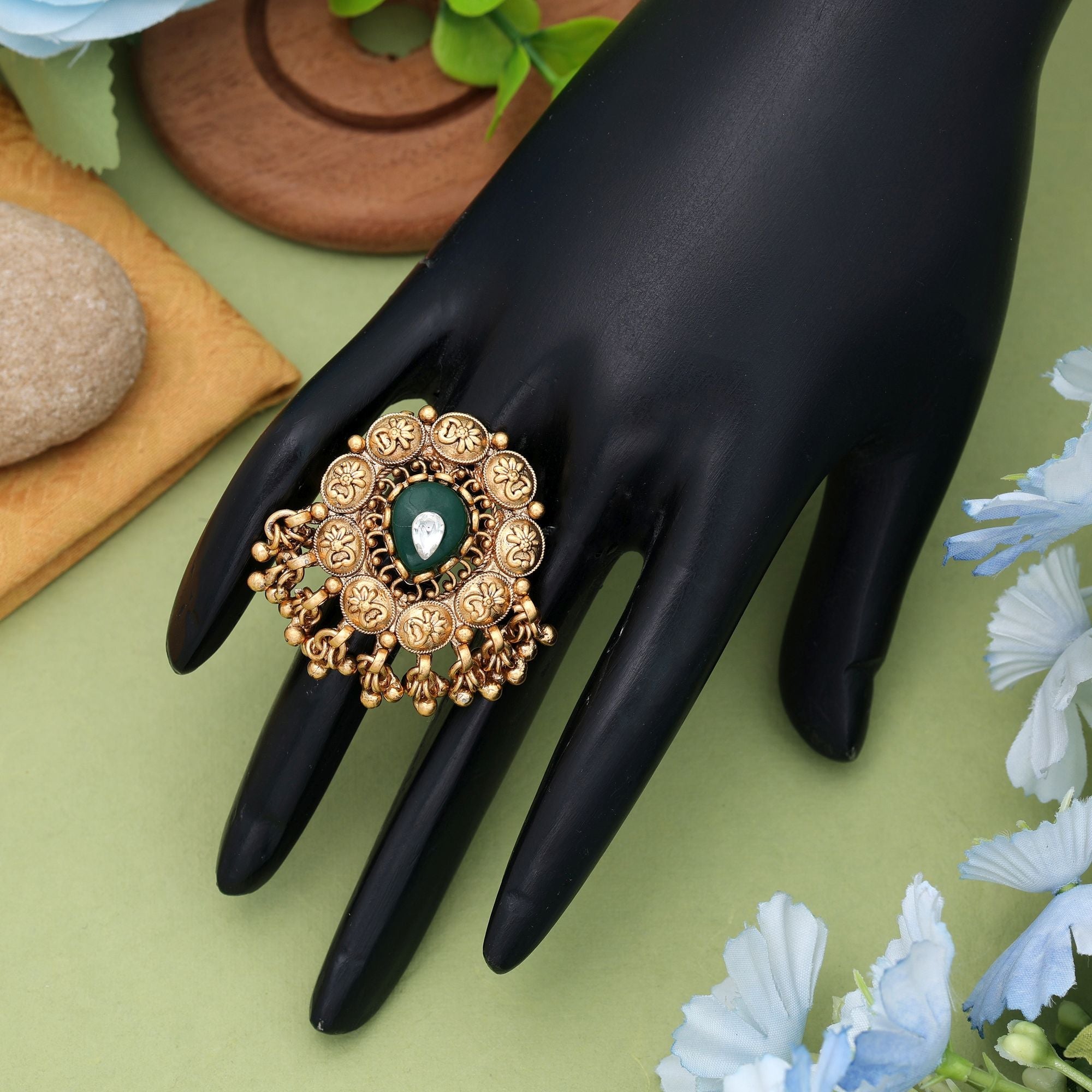 Green Matte Gold Rings Classic