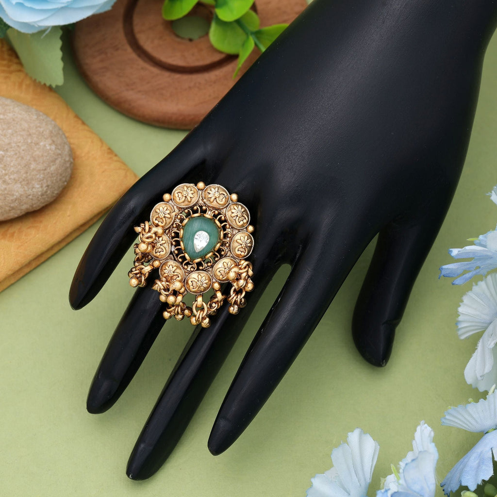 Pista Green Matte Gold Rings Designer