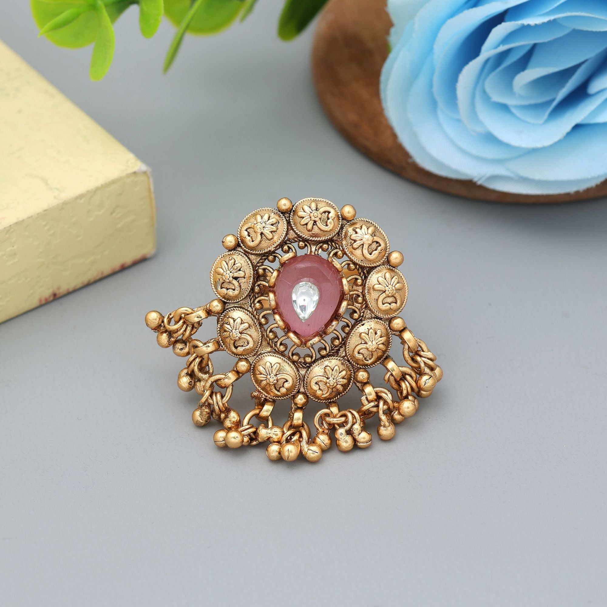 Pink Matte Gold Rings Minimal