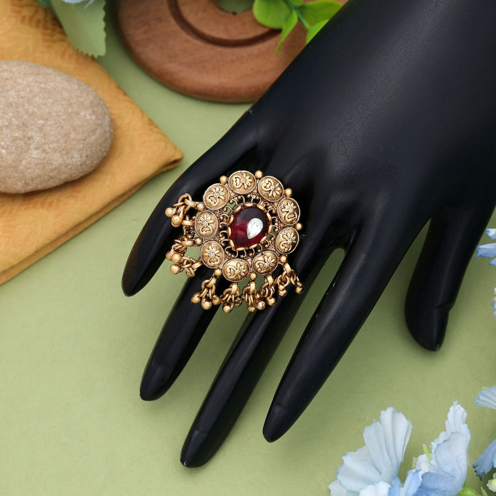 Red Matte Gold Rings Statement