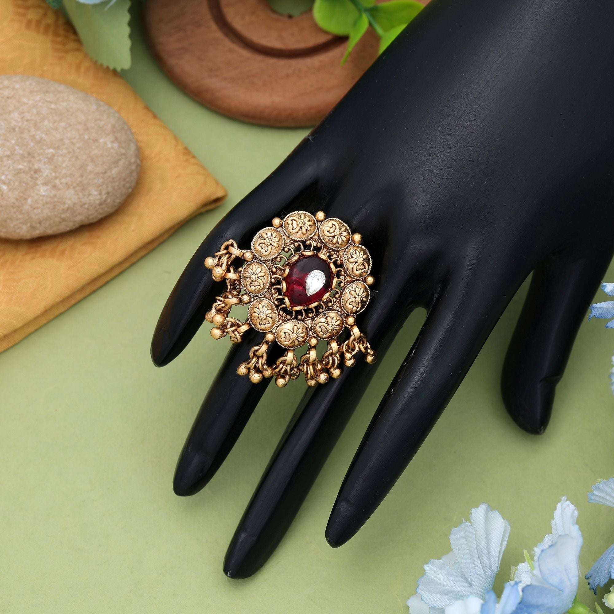 Red Matte Gold Rings Statement