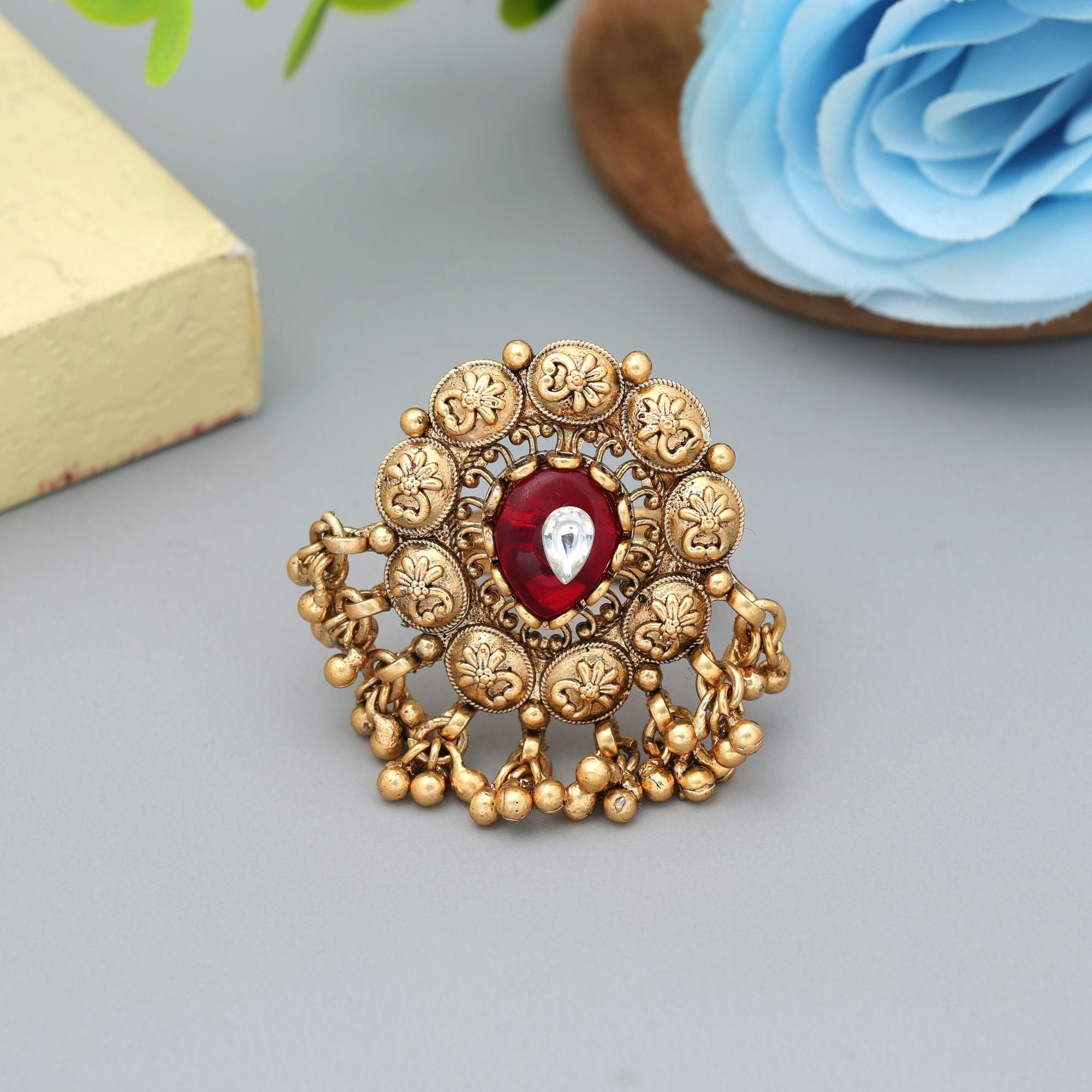 Red Matte Gold Rings Statement